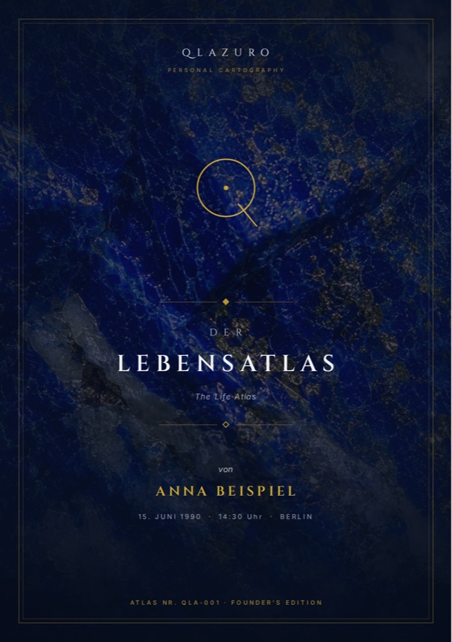 Musterseite: Cover des Lebensatlas mit Lapislazuli-Struktur